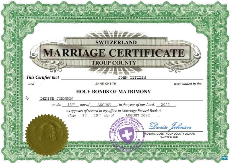 Download Switzerland marriage certificate Word and PDF template Photoshop template